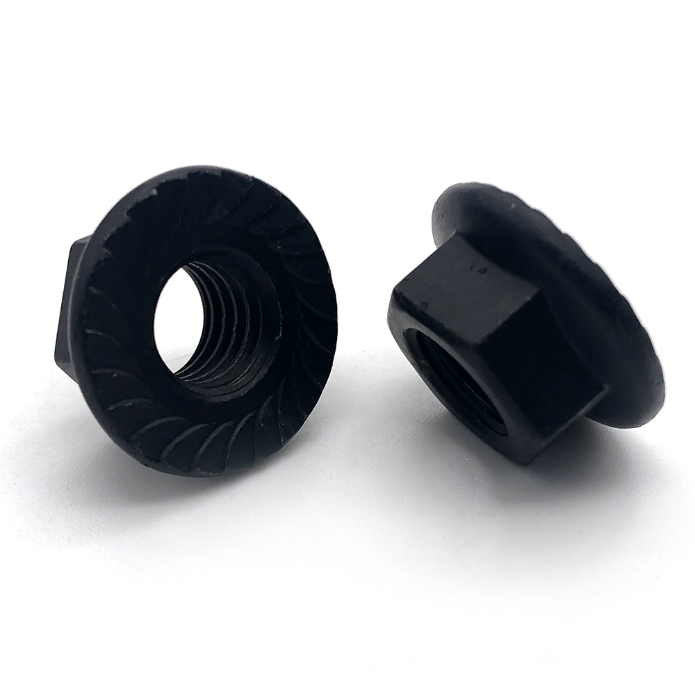 碳鋼黑色六角法蘭螺母鐵質花齒帶墊螺母法蘭面螺帽