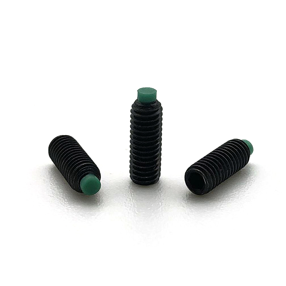 M3M4M5M6碳鋼12.9級黑色內六角鑲嵌ABS綠膠頭塑料墊緊定螺絲釘